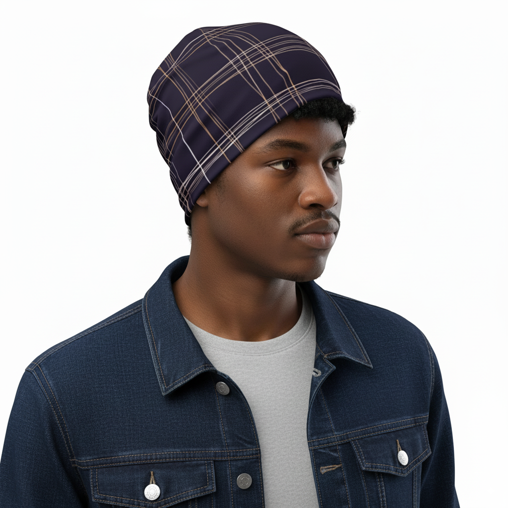 Static Check All-Over Print Beanie